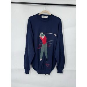 Lyle & Scott Golf Graphic Sweater Men 100% Cotton Blue Large Relaxed Preppy